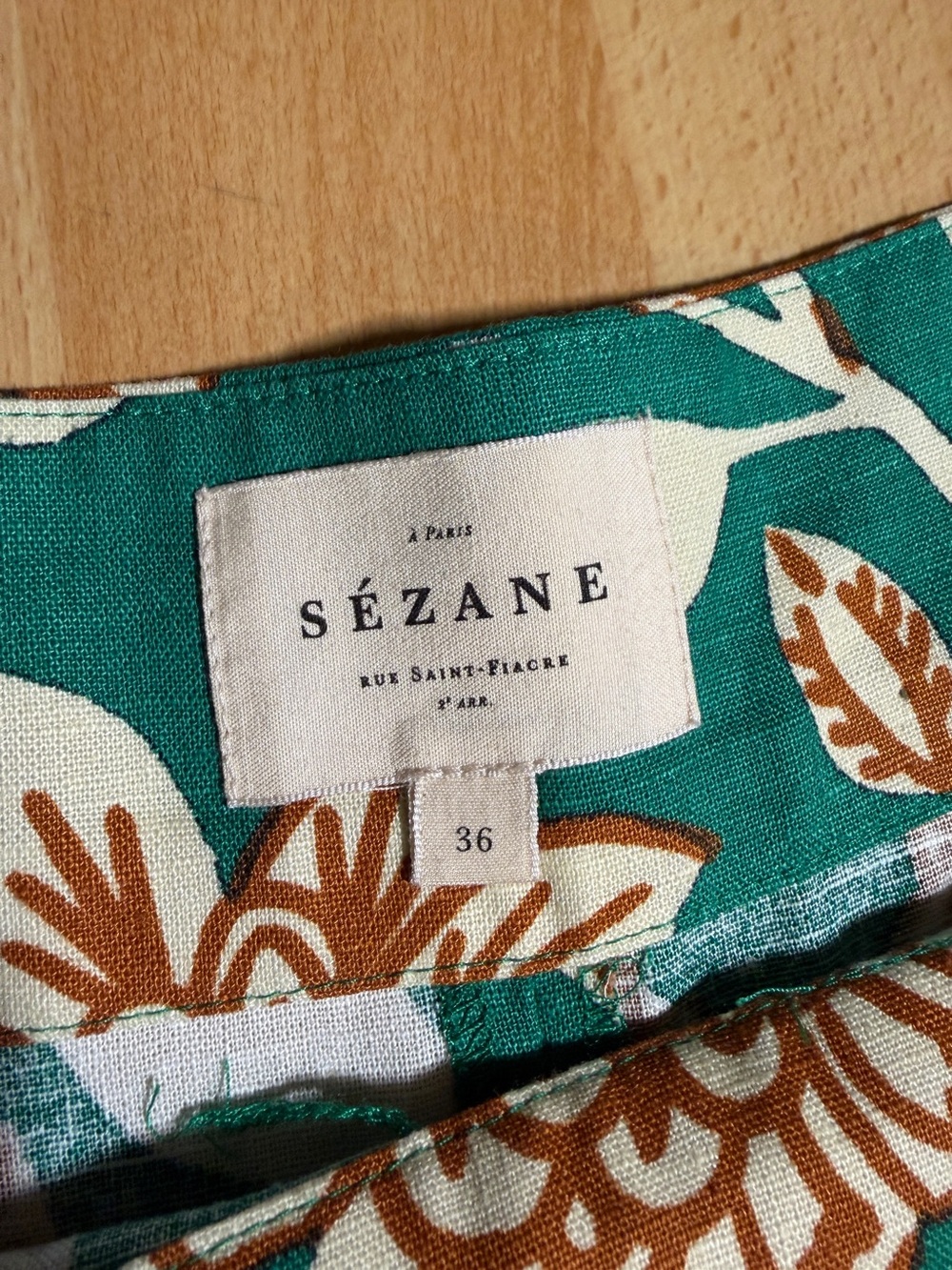 Sezane Baptisto Teal Cream Floral Linen Cotton Wide Leg Pant 6 - Picture 8 of 16